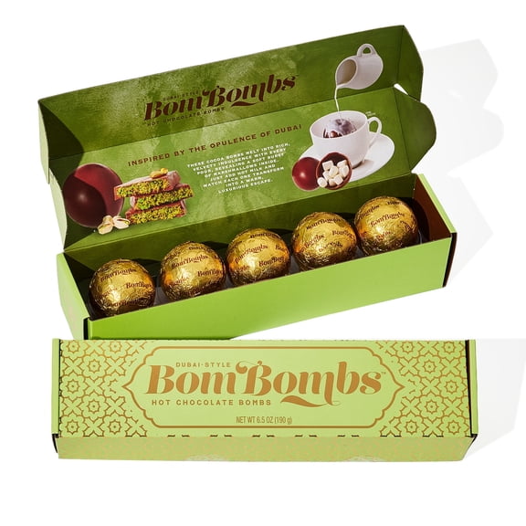 BomBombs Dubai Style Marshmallow Hot Chocolate Bomb Gift Set, Set of 5, Gourmet Cocoa Bombs with Rich Chocolate Flavor