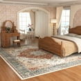 thumbnail image 3 of Washable Area Rug for Living Room, NovDeco 8'x10' Non-Slip Vintage Print Persian Indoor Rug, Low Pile Stain Resistant Carpet for Bedroom, Brick Red, 3 of 11
