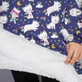 thumbnail image 3 of Oversized Wearable Blanket Hoodie,Dark Blue Cartoon Cat Unicorn Pattern Sherpa Blanket Hoodie with Super Pockets,Super Warm Fuzzy Pullover for Women & Men, 3 of 6
