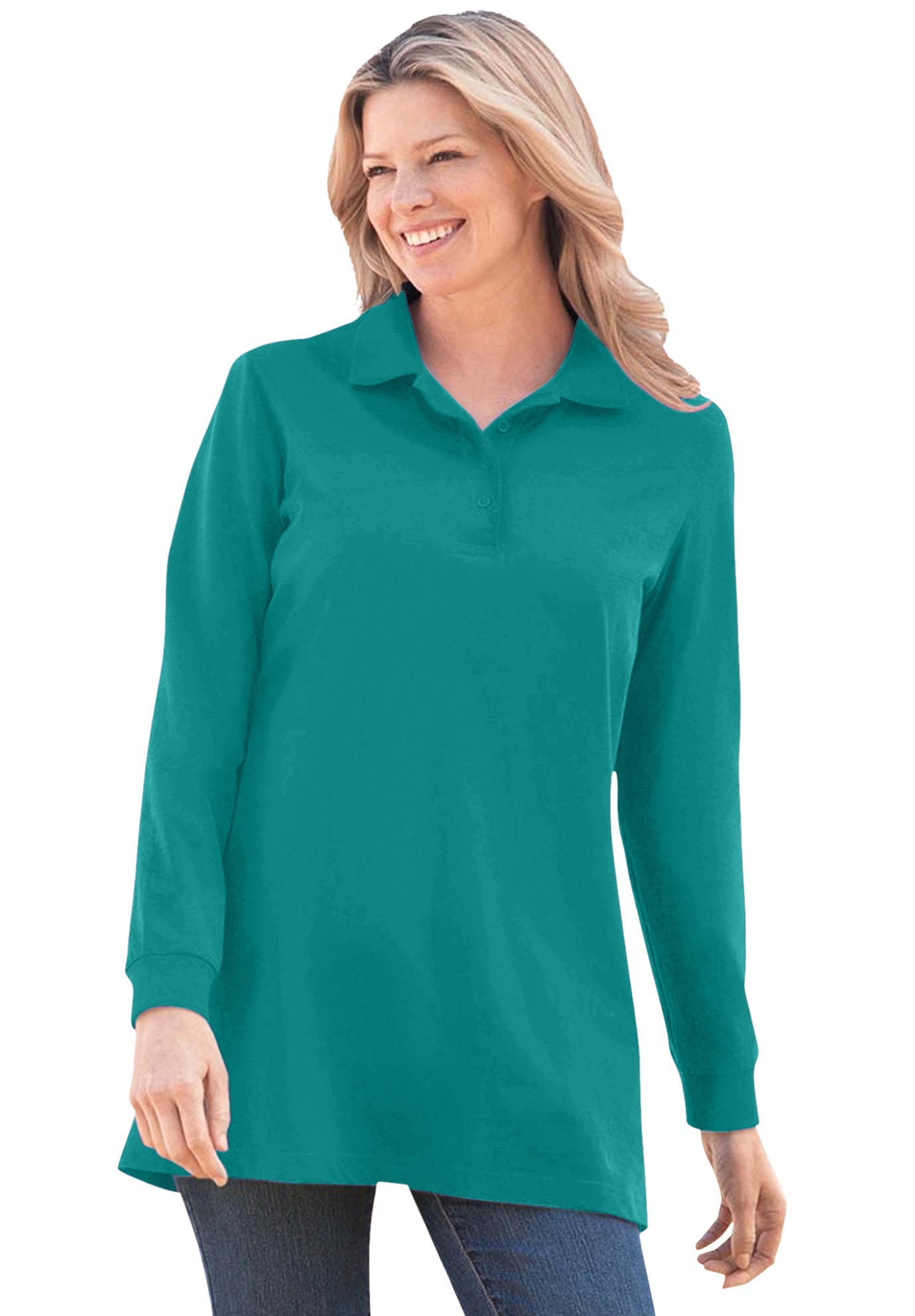 Within Women's Plus Size Long-Sleeve Polo Shirt Polo Shirt -