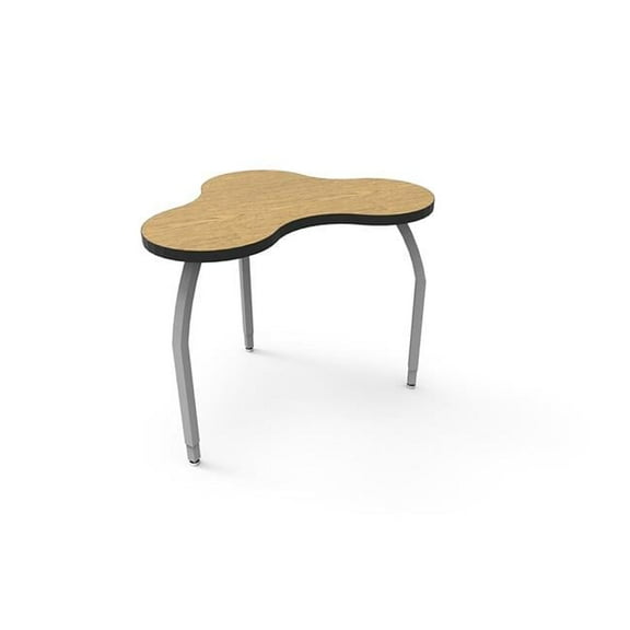 Elo Nimbus Table, Bannister Oak Laminate & Banding with 3 Adjustable Smooth Silver Legs - 26-31 x 55.5 x 39 in.