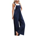 thumbnail image 2 of Huankd Linen Overalls for Women Loose Fit Adjustable Straps Bib Jumpsuits Square Neck Wide Leg Gardening Overalls w/Pockets Navy M, 2 of 10