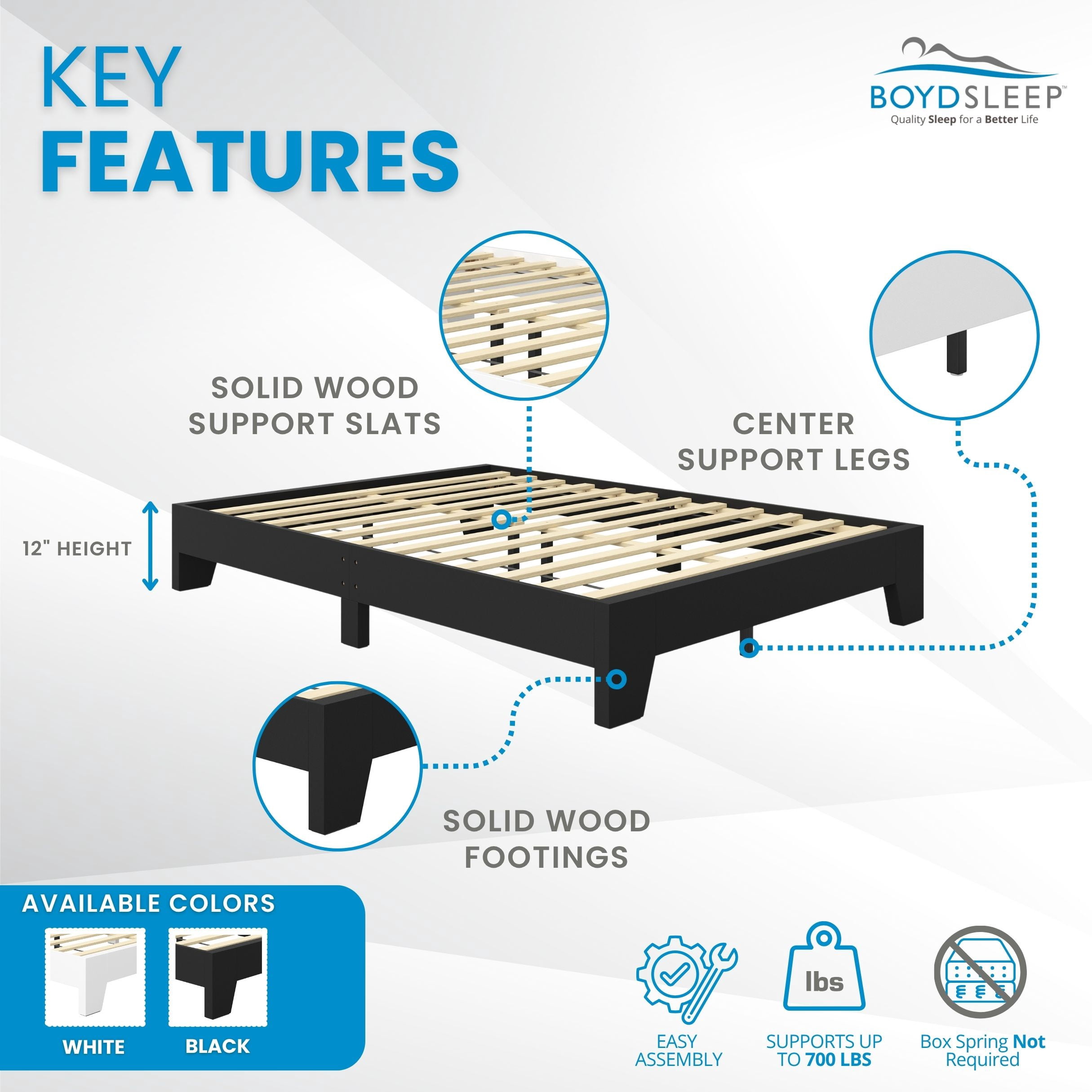 Boyd Sleep Twin Size Black Wood Platform Bed Frame, Low-Profile Minimal Modern Bed, Laminate Finish