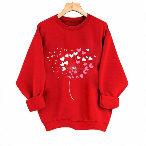 Xdegoge Womens Valentines Sweatshirt Cute Heart Graphic Top Long Sleeve Crewnceck Sweatshirts Casual Oversized Pullover Trendy Funny Print Pullovers