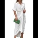 thumbnail image 3 of Vestido Camisero Fruncido de Verano para Mujer, Corta, Solapa, Cuello en V, Fiesta, Cintura Alta, XXL, 3 of 9