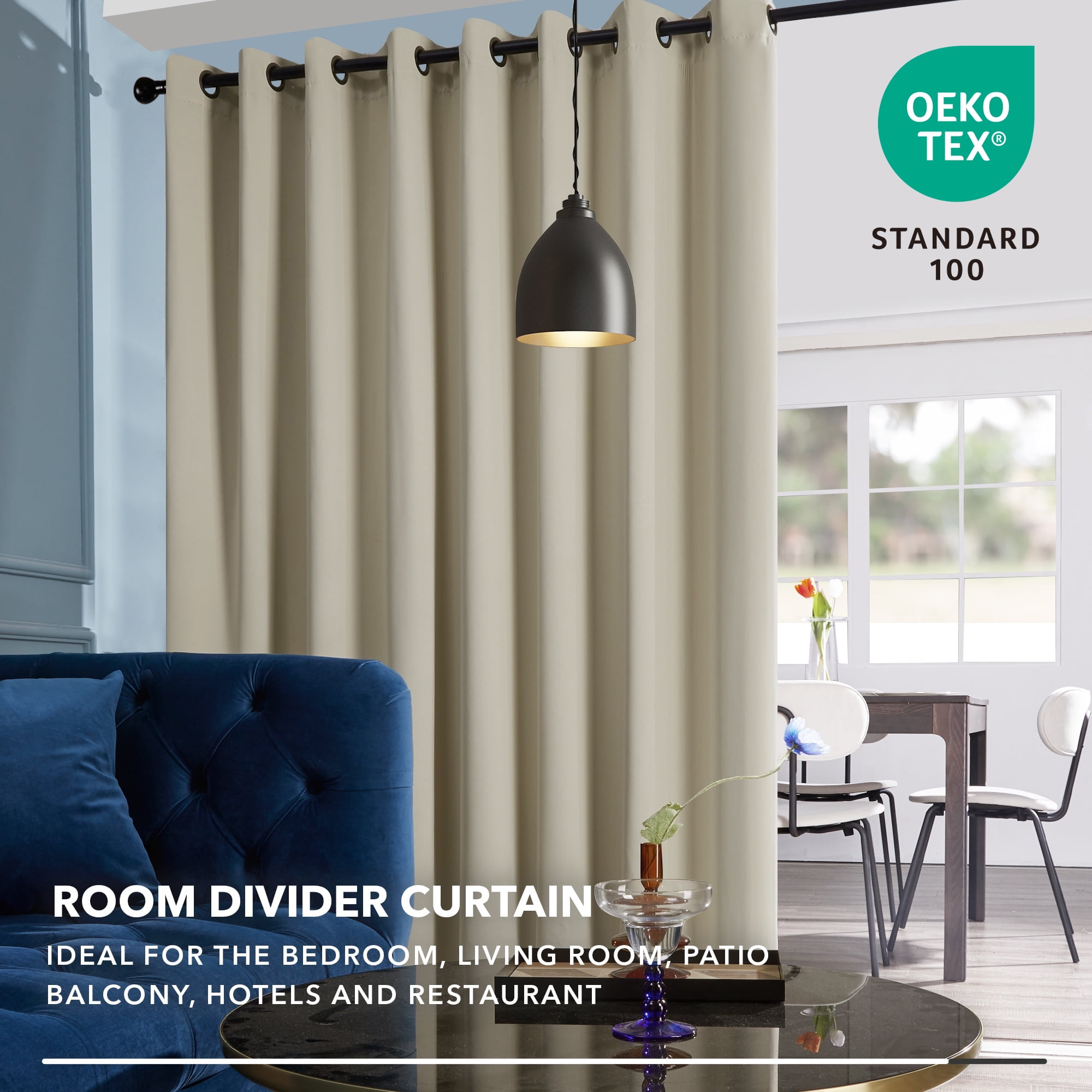 Deconovo Thermal Insulated Patio Door Curtains, 80"W x 84"L Energy Efficient Room Divider Curtains, Nosie Reducing Bedroom Curtains (Beige, 1 Panel)