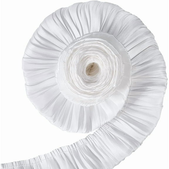 1set 5M Double Layer Polyester Pleated Lace Ribbon Satin Lace Trim White 2 inch(50mm)