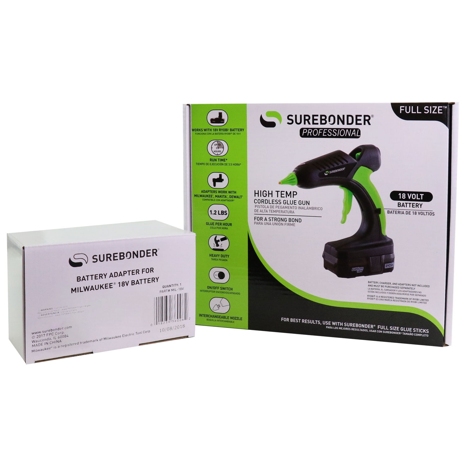 Surebonder PRO2-60MIL 60 Watt 18 Volt Cordless Professional Heavy Duty Full-Size Battery Powered Hot Glue Gun - Milwaukee Version
