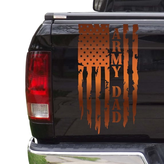 Army Dad Retired Vietnam Veteran Distressed American USA US Flag Truck Tailgate Vinyl Decal Compatible with most Pickup Trucks USMC USAF US Navy Decal Sticker (11" x 20", Copper (Metallic))
