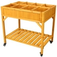 thumbnail image 2 of Gzxs Mobile Elevated Garden Bed on Wheels, 8-Grid Divider Raised Wood Planter Box for Herbs, Vegetables, Flowers w/ Fabric Liners, Drainage Holes and Storage Shelf - 36"L x 24.2"W x 34.6"H, Natural, 2 of 9