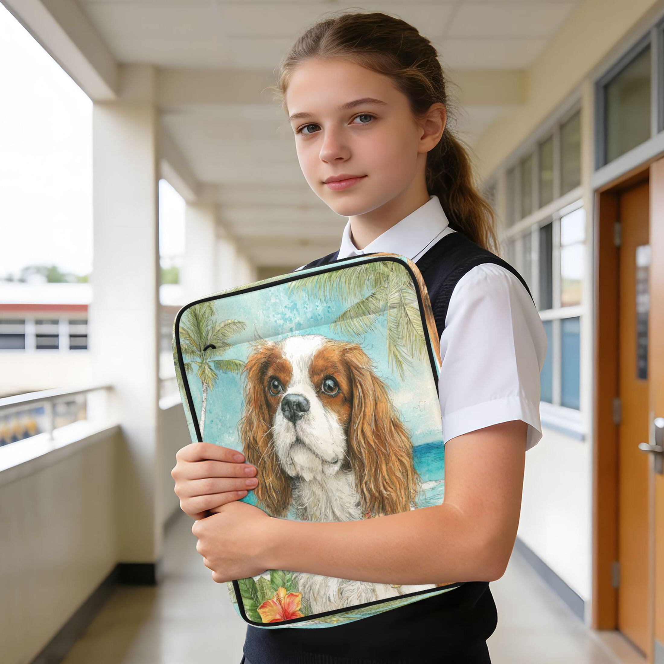 Wobogo Accordion File Folder with Zipper Expanding File Organizer 7 Pockets A4 Binder Case Nylon,Cavalier King Charles Spaniel Dog