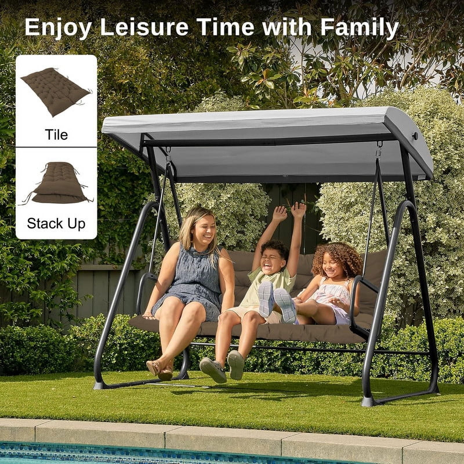 SDJPOI 2-3 Seater Porch Swing Replacement Cushion, Thicken 4" Waterproof Outdoor Bench Cushions with Backrest for Outdoor Furniture