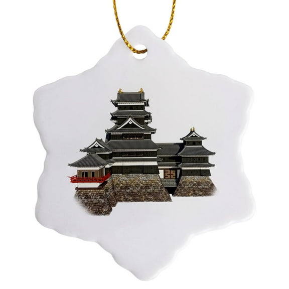 3drose, Japanese Castle, 3 inch Snowflake Porcelain Ornament