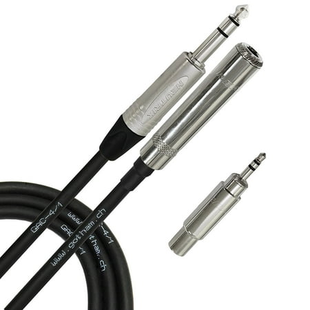 15 Foot - Gotham GAC-4/1 (Black) Star-Quad Balanced Headphone Extension Cable and Neutrik TRS Stereo Plug to Neutrik-Rean ¼ inch 3-Pole Jack + Neutrik-Rean 3.5 mm plug to ¼ inch Jack (Best Plug In Speakers)