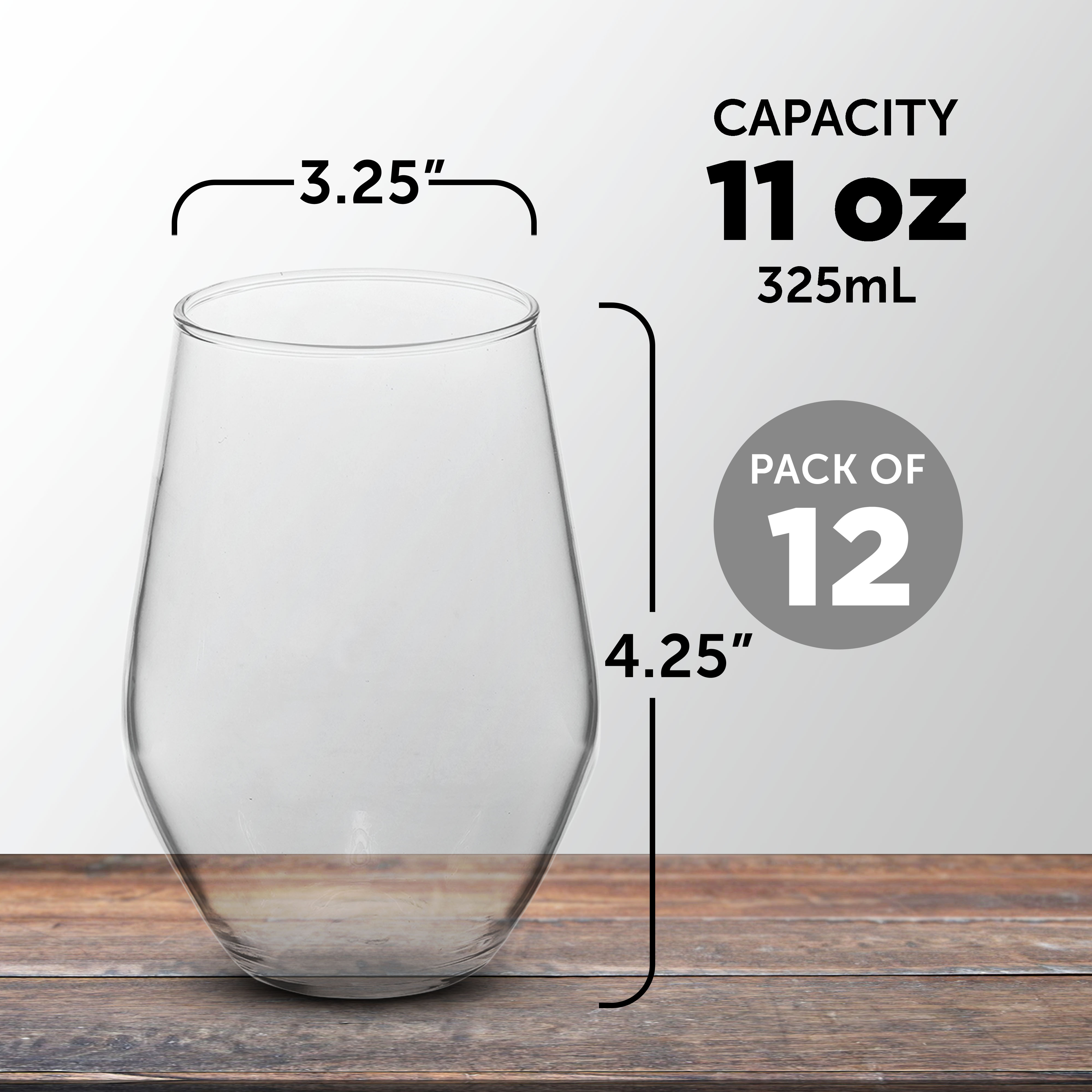 Concerto Stemless Wine Glasses 11 oz. Set of 12, Bulk Pack - Restaurant Glassware, Perfect for Red Wine, White Wine or Cocktails - Clear