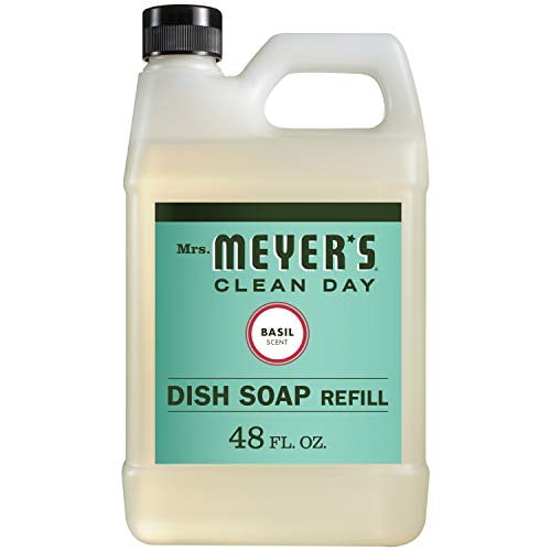 Mrs. Meyer's Dishwashing Liquid Dish Soap Refill, Cruelty Free Formula, Basil Scent, 48 oz