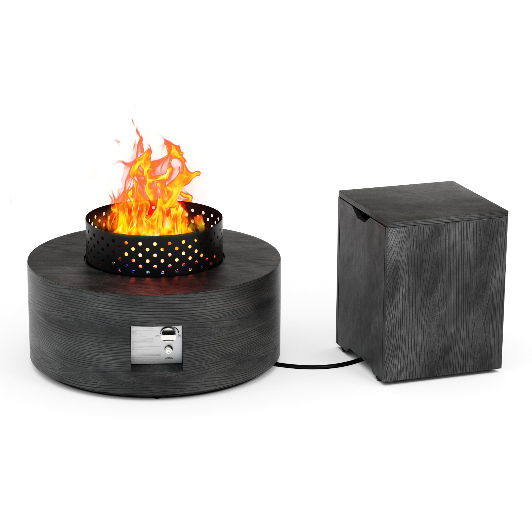 30 in. Round Coating Steel Propane Firepit Table, 50,000 BTU Outdoor Fire Pit Table in Dark Gray Wood Grain