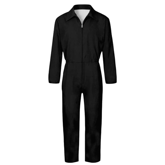 Norvella Mens Zip Front Coveralls Solid Collared Long Sleeve Jumpsuit Straight Leg Full Length Relaxed Fit Mechanic Work Boilersuit