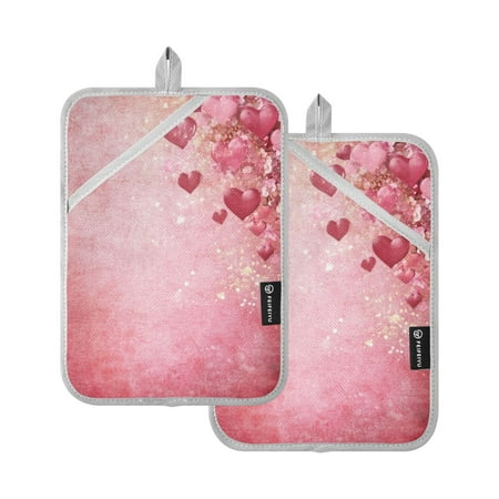 

Pink Heart Background Oven Mitts Pot Holders 2 pcs Heat Resistant for Kitchen Baking Grilling