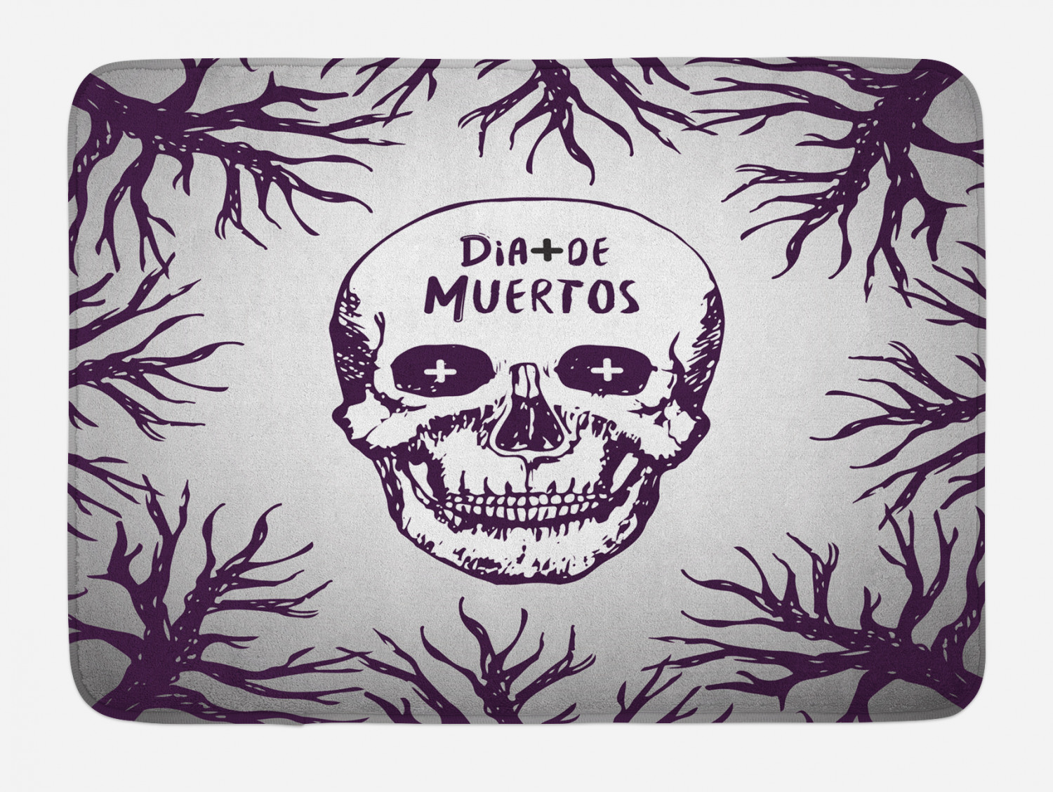 Mexican Bath Mat, Quote with Spooky Skull Head among Tree Branches Calaveral Carnival Holiday Graphic, Non-Slip Plush Mat Bathroom Kitchen Laundry Room Decor, 29.5 X 17.5 Inches, Purple, Ambesonne - image 1 of 2