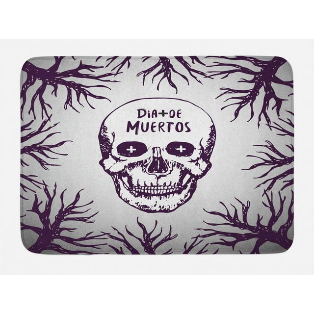 Mexican Bath Mat, Quote with Spooky Skull Head among Tree Branches Calaveral Carnival Holiday Graphic, Non-Slip Plush Mat Bathroom Kitchen Laundry Room Decor, 29.5 X 17.5 Inches, Purple, Ambesonne