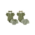 thumbnail image 4 of Loicainy Infant Baby Girl Summer Clothes 3 6 9 12 18 Months Ribbed Knit Solid Color Short Sleeve Romper Elastic Waist Plaid Shorts Headband 3Pcs Outfits Set, 4 of 9