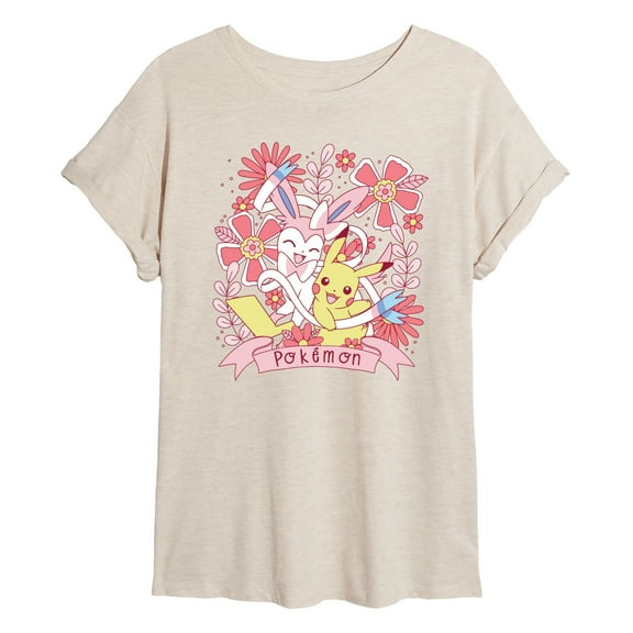 Pokémon - Valentine Florals Pikachu Sylveon - Women's Oversized Graphic T-Shirt