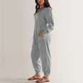 thumbnail image 4 of Elainilye Fashion Womens Onesie Pajamas Solid Color Casual Loose Fitting Jumpsuit Long Sleeved V-neck Jumpsuit Casual Pajamas,Gray, 4 of 9
