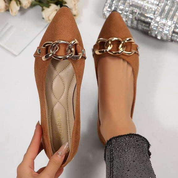 RuiJiao Women's Plus-Size Pointed-Toe Flats, Breathable Woven Fabric, Comfortable Casual Shoes in Beige and Brown