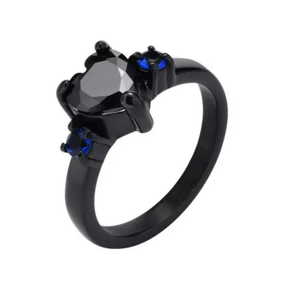 8.7MM Black Heart Zircon Band Stainless Steel Women's Engagement Ring Sz 6 7 8 9