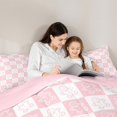 thumbnail image 4 of Feelyou Kids Kawaii Gingerbread Mans Bedding Comforter Set 7 Pieces, White Pink Plaid Checkered Full Bedding Set, Merry Christmas Reversible Fitted Sheet Flat Sheet, Microfiber Bedroom Decor, 4 of 7