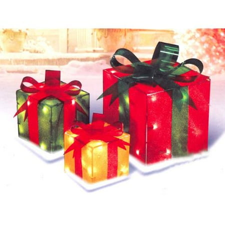 3-Piece Glistening Gift Box Lighted Christmas Yard Art 