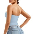 thumbnail image 4 of Tube Top Bra Solid Long Tube Tops Summer Basic Y2K Layering Tank Top Cute Strapless Fitted Bandeau Going Out Crop Top Camisoles Light Blue XS, 4 of 6