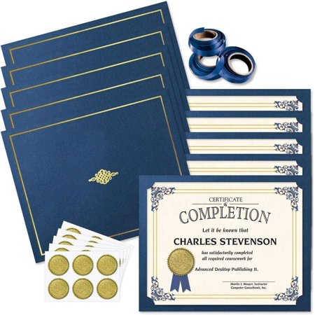PaperDirect Blue and Gold Renaissance Certificate Bundle for 30 People, Award Sets, Certificates and Seals, for School, Work, Diplomas & Award Certificates
