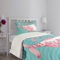 thumbnail image 3 of Ambesonne Saying Quilted Bedspread Set 2 Pcs, Be Happy Big Fish, Twin Size, Teal Pink White, 3 of 5
