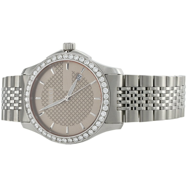 Gucci Ya126406 Brown Dial Date Mens Diamond Watch G-Timeless 38mm