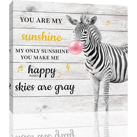 Zebra Wall Art Decor Cute Zebra Pink Bubble Picture Wall Decor Bathroom Home Nursery Decor Animal Prints Canvas Wall Art (Wooden frame16''''x16'''',ZEBRA)