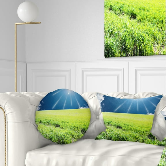 Designart Sunny Field with Green Grassland - Landscape Printed Throw Pillow - 12x20
