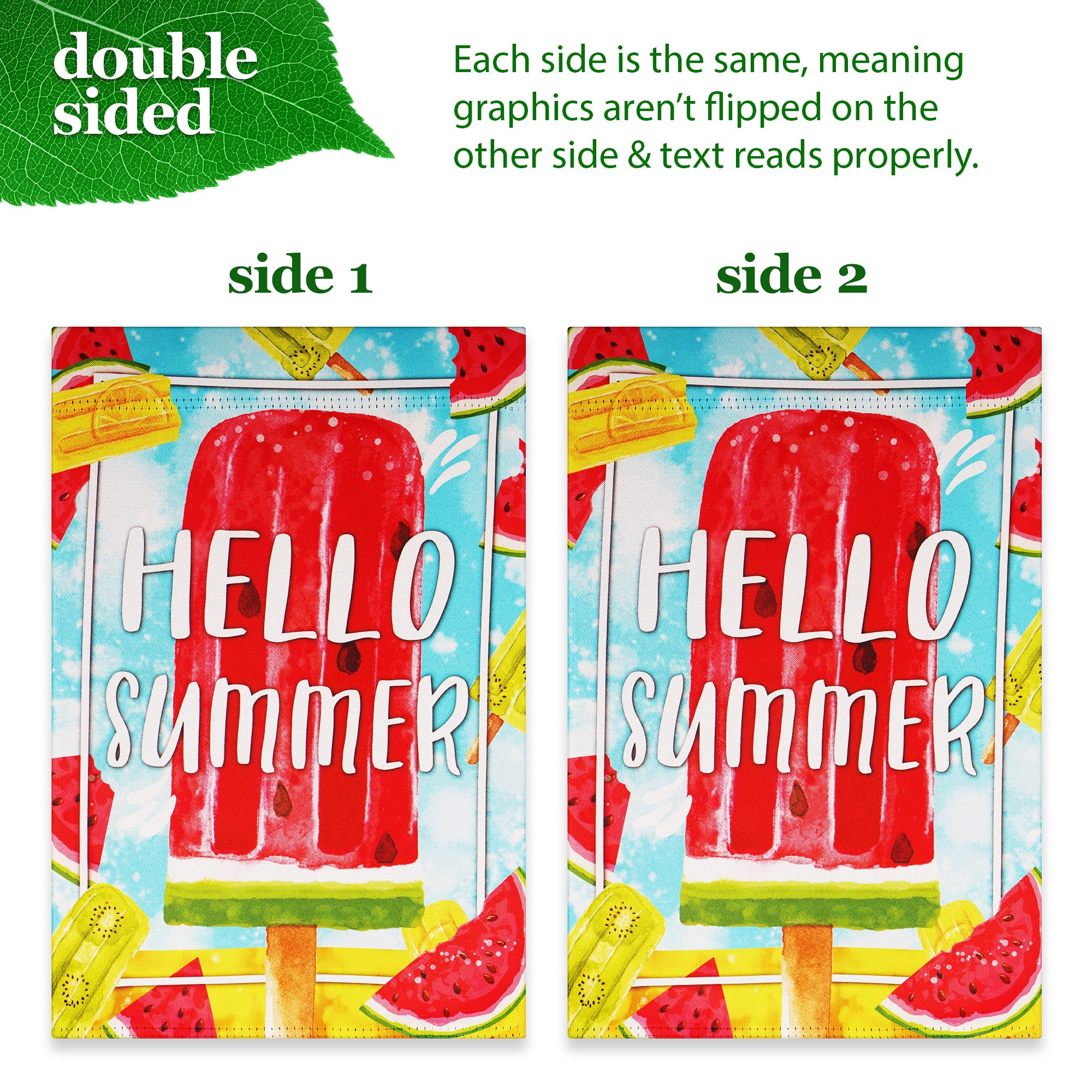 G128 Combo Pack: Garden Flag Stand Black 36 in x 16 in & Garden Flag Summer Decoration Watermelon Popsicle 12"x18" Double-Sided Blockout Fabric