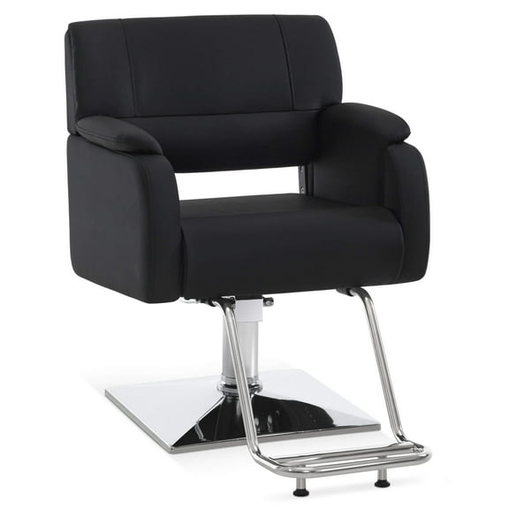 BarberPub Hydraulic Swivel Styling Salon Chair, PVC Leather, 300lb Capacity, Black