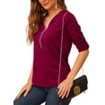 thumbnail image 3 of Innerwin Tee Half Zipper Ladies T-shirt Fall Long Sleeve Elegant T Shirt Pink 3XL, 3 of 5