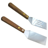Chef Craft Set of 2 Stainless Steel Mini Wood Handle, Slotted Solid Blade Cookie Spatula, Silver