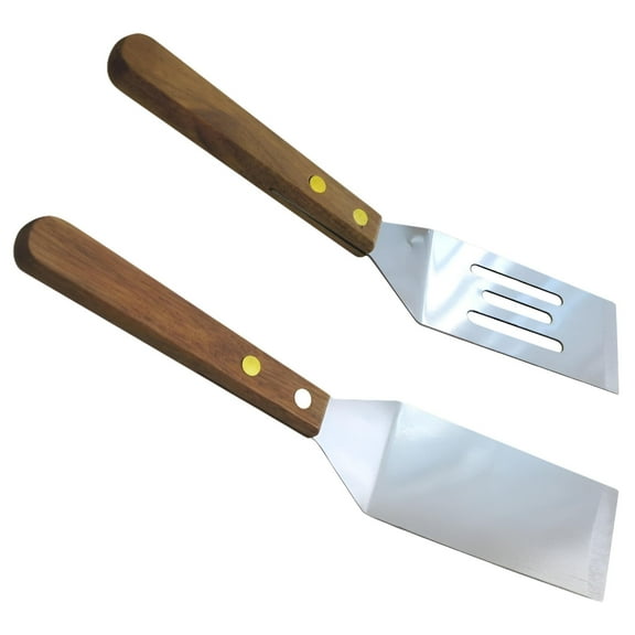 Chef Craft Set of 2 Stainless Steel Mini Wood Handle, Slotted Solid Blade Cookie Spatula, Silver