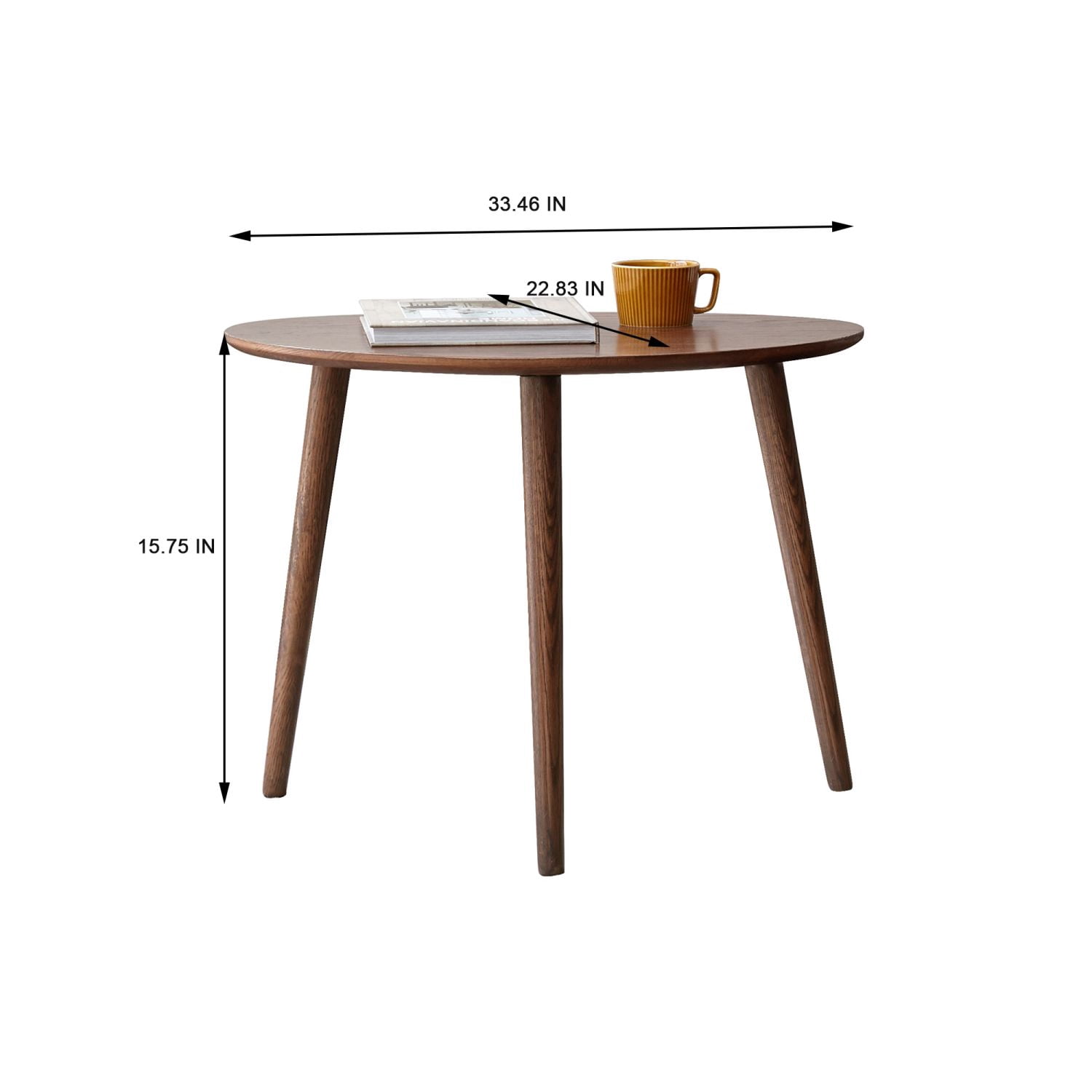 Asteroutdoor Solid Oak Wood Coffee Table, Oval Center Table, Natural Wood Finish, 33.46 x 22.83 x 15.75 in