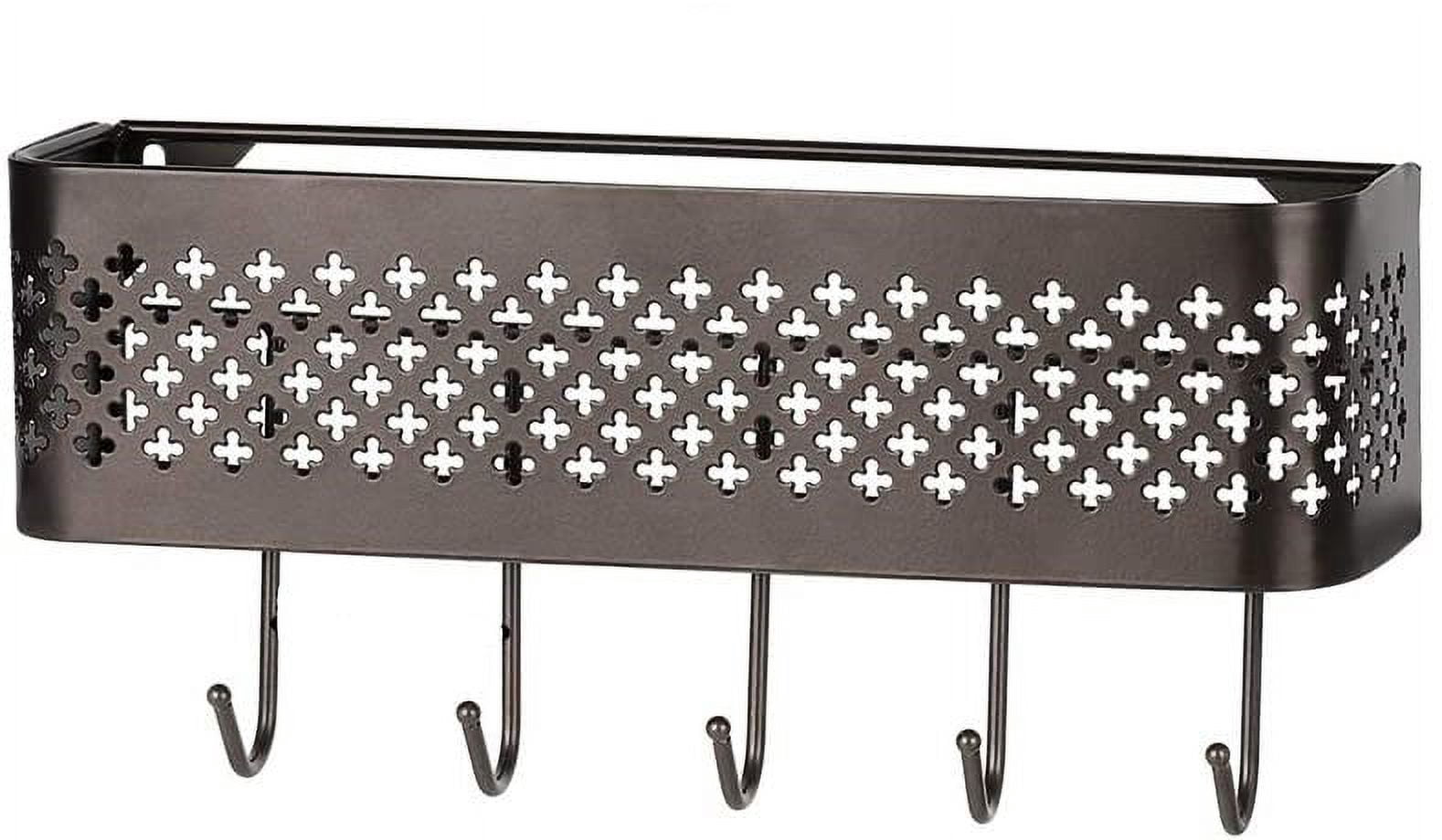 NEX 1-Shelf Wall Mount Metal Hanging Letter Holders Basket with 5 Hooks, Brown