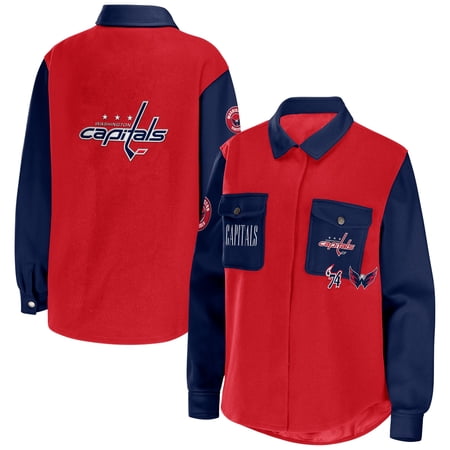 Women s WEAR by Erin Andrews Red/Navy Washington Capitals Colorblock Button-Up Shirt Jacket