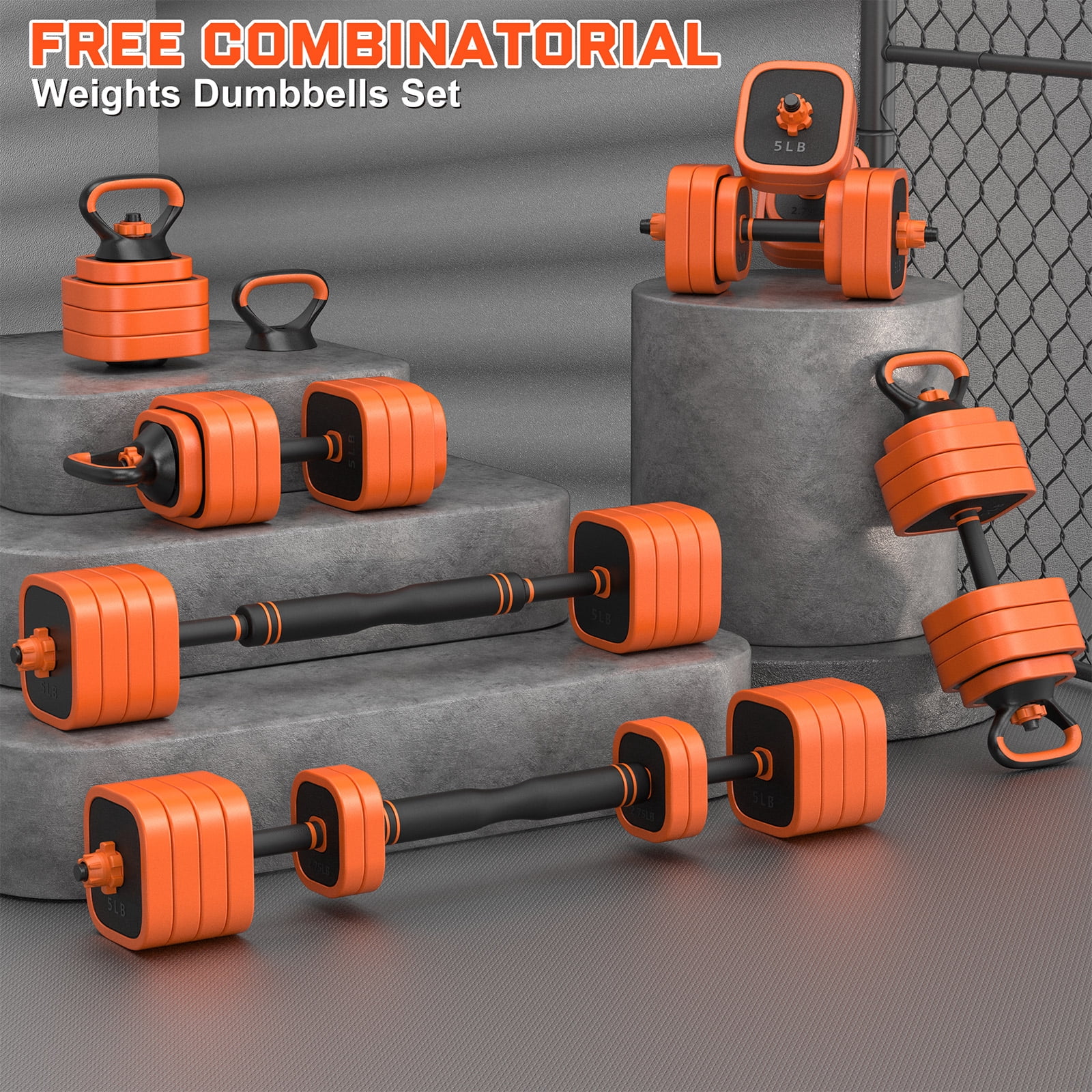 TYRSEN 5-in-1 Adjustable Dumbbell Set, 44 Lbs | Converts To Kettlebell, Barbell, Push-Up Stand | Home Gym Weights For Men & Women