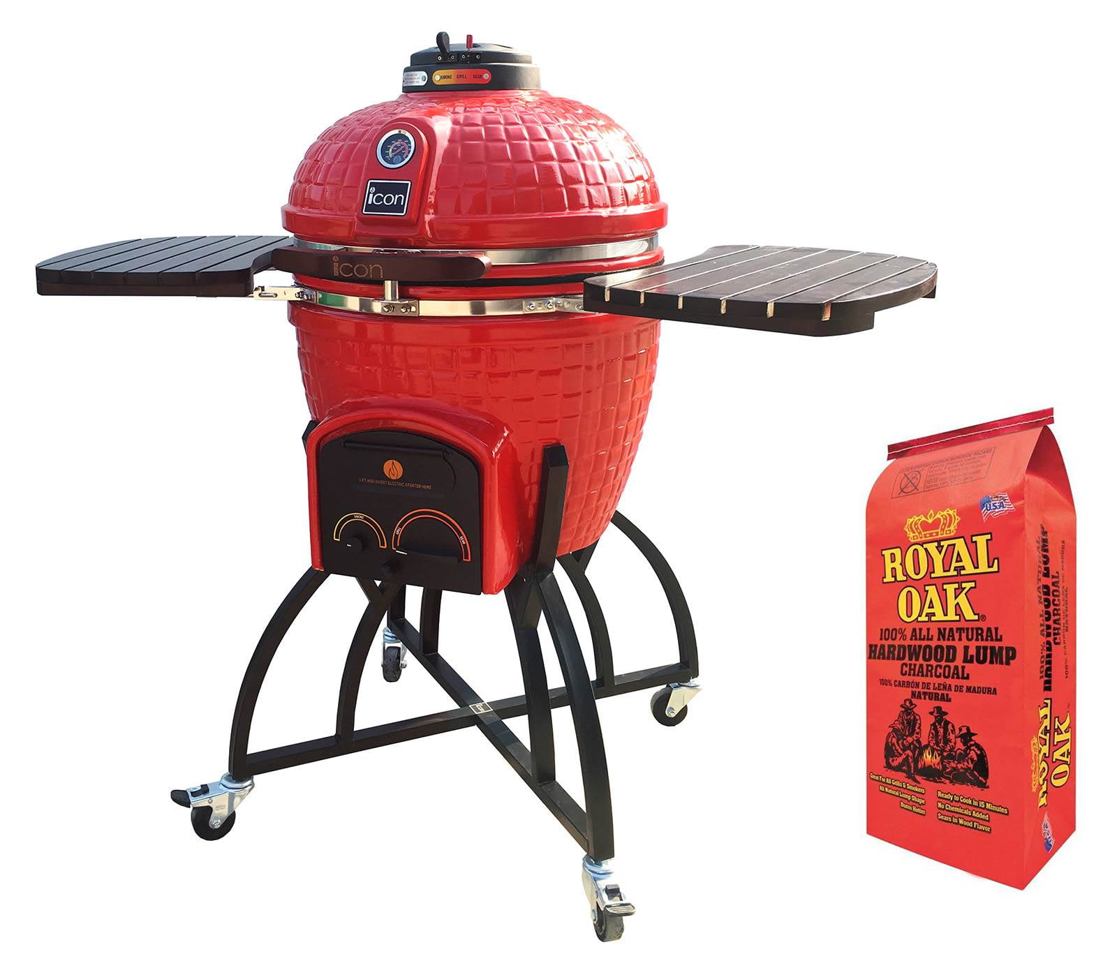 Icon Grills 400 Series Red Charcoal Grill with Shelves & Lump Charcoal