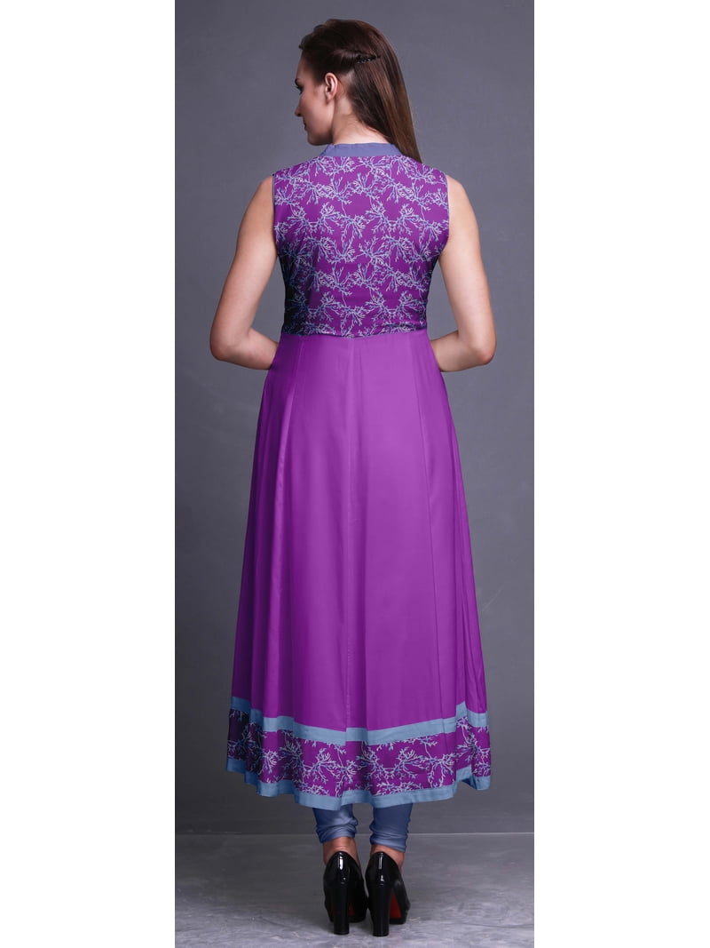 Bimba Purple Ocean Anarkali Dress Mandarin Collar Sleeveless Kurtis for  Women Print Maxi Dress Large - Walmart.com