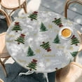 thumbnail image 2 of Grey Christmas Round Tablecloth, Fitted Table Cover with Elastic for 36"-44" Round Tables, Winter Green Pine Tree Gold Snowflake Table Cloth Outdoor Indoor Dinning Party Waterproof Tablecloths, 2 of 7
